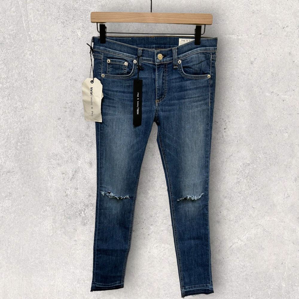 Rag & Bone Capri Women's Jeans Blue Distressed Exposed Hem High Rise‎ Size 27